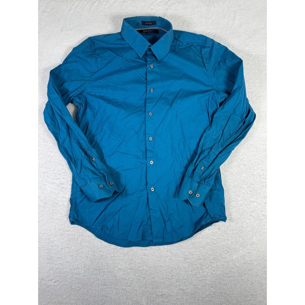 21 Black Button Down Shirt Mens Medium Teal Good Fitted Stretch Cotton